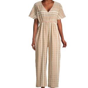World Market Medium Misha Ivory & Terracotta Stripe Jumpsuit Beach Maxi Wide Leg
